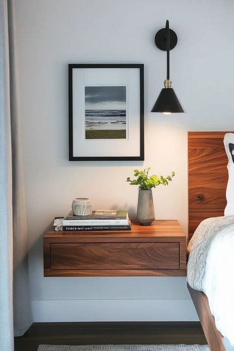 "Create a minimalist and stylish look with floating nightstands! 🛏️✨ Perfect for adding storage without sacrificing floor space. 🌟✨ #ModernBedroom #FloatingDesign #NightstandIdeas" Floating Nightstands Bedroom, Floating Night Stands, Nightstands Bedroom, Floating Nightstands, Adding Storage, Night Stands, Bedroom Night Stands, Night Stand, Floor Space