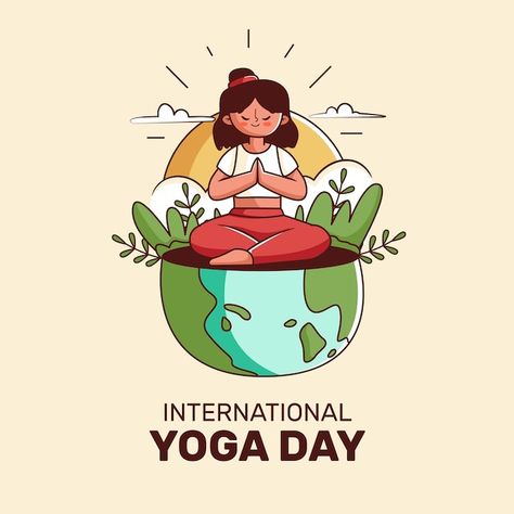 Hand drawn international day of yoga ill... | Premium Vector #Freepik #vector Yoga Day Sketch, Poster For Yoga Day, Drawing On Yoga Day, Poster On International Yoga Day, International Yoga Day Creative Poster, Yoga Day Chart For School, Poster On Yoga Day, Creative Yoga Day Posters, Yoga Day Painting