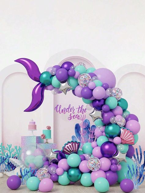 133pcs Mixed Color & Mermaid Tail Design Decorative Balloon Garland, Modern Latex Balloon Arch For Party Arrangement | SHEIN USA Arch For Party, Mermaid Balloon Garland, Ocean Themed Party, Mermaid Balloons, Ocean Theme Party, Baby Birthday Decorations, Mermaid Cake Topper, Lotus Candle, Balloon Kit