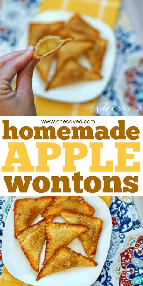 Homemade Apple Wontons (so yummy for fall!!) Apple Wontons, Deep Fryer Recipes, Takeout Recipes, Wonton Chips, Apple Recipes Healthy, Harvest Festivals, Fried Dessert, Fall Fruit, Wonton Recipes