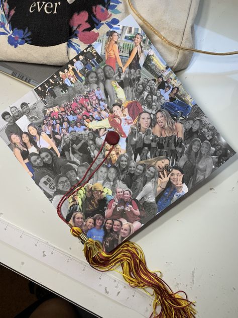 Cap Decoration Graduation Pictures, Grad Cap Collage Ideas, Grad Cap Ideas Picture Collage, Graduation Cap Pictures Collage, Graduation Cap Designs Picture Collage, Picture Collage Graduation Cap, Photo Collage Graduation Cap, Photo Grad Cap, Graduation Cap Ideas Aesthetic