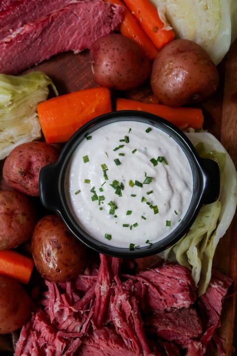 Horseradish Sauce For Prime Rib, Beef - Wonders Of Cooking Horseradish Sauce For Prime Rib, Seasoned Cabbage, Sauce For Prime Rib, Corned Beef Sauce, Prime Rib Sauce, Corned Beef And Cabbage Recipe, Beef And Cabbage Recipe, Prime Rib Steak, Cooking Red Potatoes