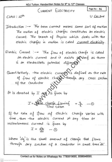 Current Electricity Notes Class 12, Current Electricity, Learn Physics, Branches Of Science, Ohms Law, Physics Notes, Electric Charge, Previous Year Question Paper, Class 12