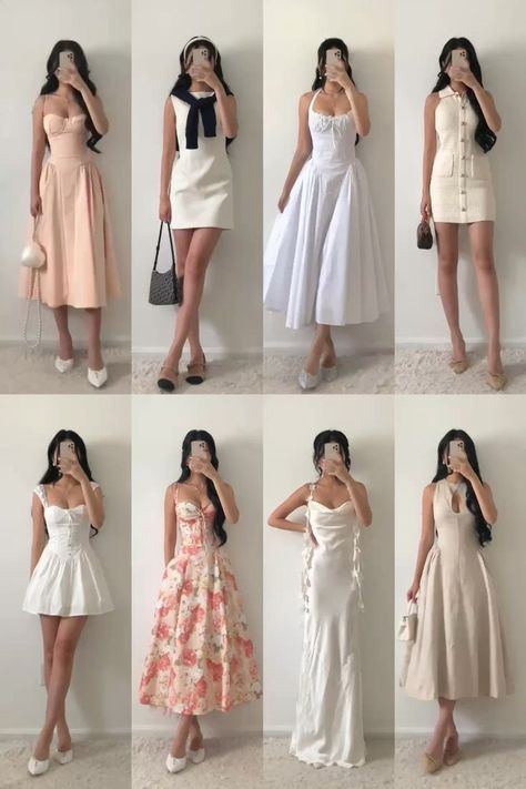 Soft Life Aesthetic Outfit, Cottagecore Style Aesthetic, Classy Casual Outfits Aesthetic, Coquette Brunch Outfit, Bitter Style Girl, White Summer Dress Midi, Cute Dress Korean Style, Girly Girl Outfits Aesthetic, Girlie Aesthetic Outfit