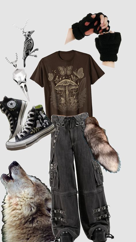 Raccooncore Outfit, Therian Fashion, Fall Inspo Outfits Aesthetic, Theriancore Outfit, Therian Aesthetic Clothes, Therian Outfits For School, Therian Style, Therian Clothing Style, Wolf Therian Outfit