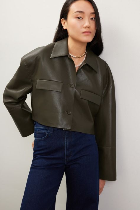 Holleen Jacket by Nanushka for $105 | Rent the Runway Leather Crop Jacket, Dark Green Jacket, Basic Style, Green Jacket, Crop Jacket, Coats Jackets Women, Vest Jacket, Coats For Women, Coats Jackets