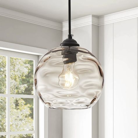 Modern Grey 1-Light Clear Water Ripple Glass Shade Hanging Lamp - Bed Bath & Beyond - 37920761 Sphere Pendant Light, Lights Over Kitchen Island, Island Pendant Lights, Kitchen Island Lighting Pendant, Modern Style Homes, Water Ripples, Kitchen Pendants, Kitchen Pendant Lighting, Lamp Socket