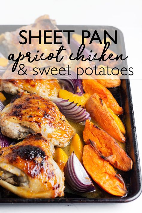 Apricot Chicken Recipes, Seasoned Potato Wedges, Fresh Apricots, Peach Chicken, Oven Roasted Sweet Potatoes, Apricot Recipes, Apricot Chicken, Healthy Baked Chicken, Chicken And Potatoes