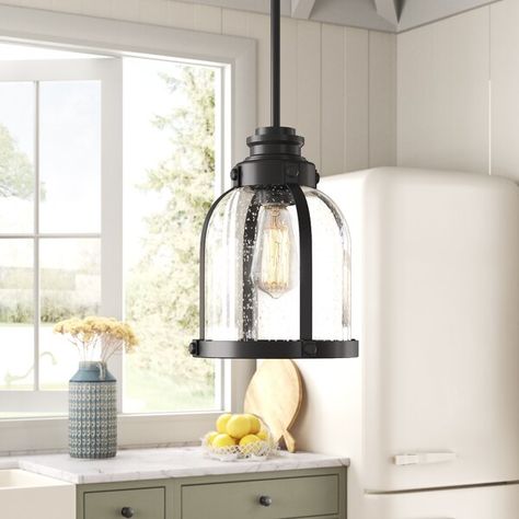 Sand & Stable Ashburne 1 - Light Single Dome Pendant & Reviews | Wayfair Cabin Lighting Fixtures, Kitchen Island Black Pendant Lights, Farmhouse Style Pendant Lights, Relaxing Office, Glass Pendant Lighting Kitchen, Factory Pendant Light, Sink Lights, Black Light Fixture, Farmhouse Pendant Lighting