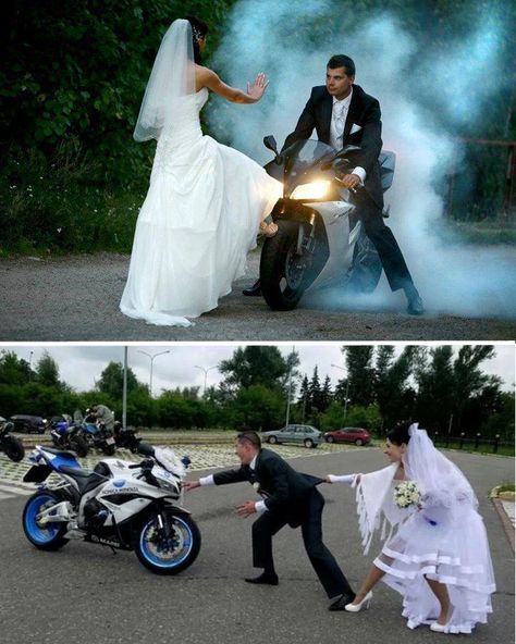 This is the end :) #bikes #wedding Couple Motard, Bike Wedding, Motorcycle Wedding, Biker Wedding, Motorcycle Couple, Biker Love, Bike Lovers, Groom And Groomsmen, Wedding Pics