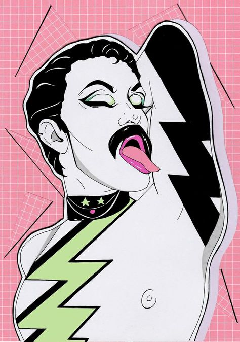 Camden's Legendary Freddie Mercury Runway Drag Race Fan Art, Drag Illustration, Lady Camden, 1980s Aesthetic, Best Drag Queens, Queen Art, Lgbt Art, Queer Art, Custom Postcards