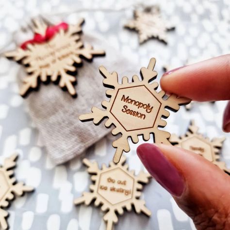 Make this winter one to remember with the whole family! ❄️ Our wooden snowflake tokens can be filled with fun activities of your choice to bring everyone together. 💫 And for couples, we've got a version just for you too! #familytime #wintervibes #holidaymagic #personalisedchristmasgifts #nextdaydelivery Snowflake Activity, Christmas Activities For Families, Wood Snowflake, Wooden Family, Distance Relationship Gifts, Long Distance Relationship Gifts, Wooden Snowflakes, Christmas Activity, Winter Birthday