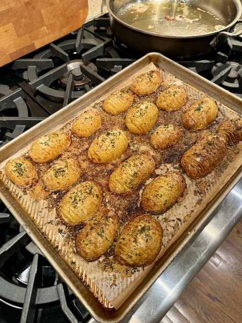 Hasselback Potatoes Pasta Calories, Hasselback Potatoes, Cheesy Sauce, Juicy Steak, Cheese Topping, Food Stands, Chef Hat, Potatoes Recipe, French Onion Soup