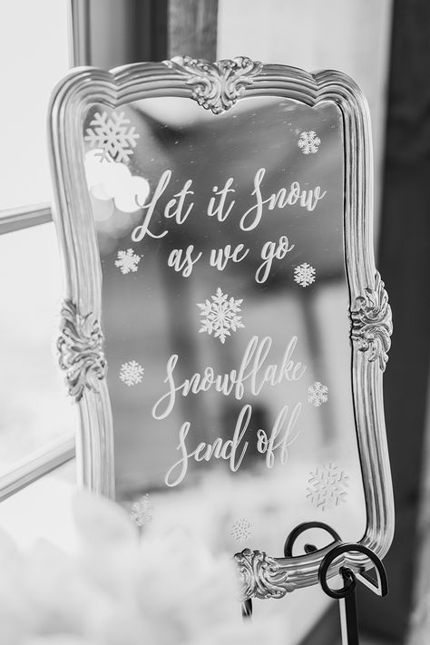 Vintage Winter Wedding, Winter Wonderland Wedding Theme, Mirror Wedding Signs, Vintage Winter Weddings, Wonderland Wedding Theme, Christmas Wedding Inspiration, Winter Wedding Gowns, Winter Wedding Photos, Snowflake Wedding