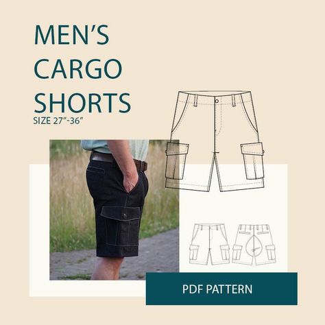 Mens Cargo Shorts Sewing Pattern Release and Sale Shorts Sewing Pattern, Mens Sewing Patterns, Sewing Men, Mens Cargo Shorts, Shorts Sewing, Clothes Men, Beginner Sewing Projects Easy, Cargo Short, Leftover Fabric