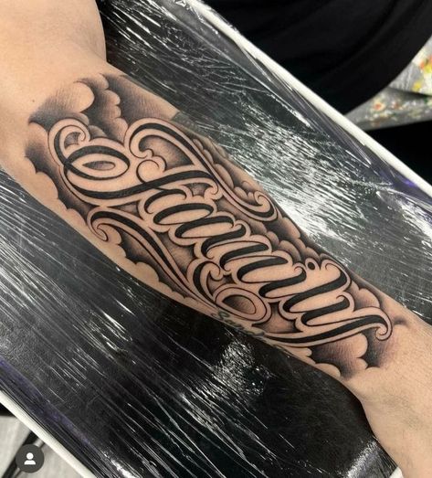 Four Arm Tattoo For Men, Inner Bicep Name Tattoo Men, Rip Tattoos For Women Forearm, Mexican Font Tattoo, Last Name Tattoos For Men On Forearm, Name On Arm Tattoo, Arm Name Tattoos, Name Tattoo Designs For Men, Last Name Tattoos For Men