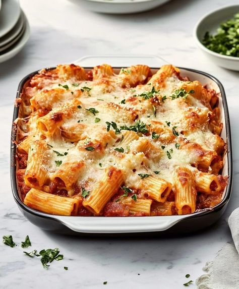 Baked Rigatoni Recipe Rigatoni Casserole Baked, Rigatoni Baked Pasta, Baked Rigatoni Recipe, Rigatoni Bake, Chicken Rigatoni, Rigatoni Recipe, Pasta Seasoning, Rigatoni Recipes, Baked Rigatoni