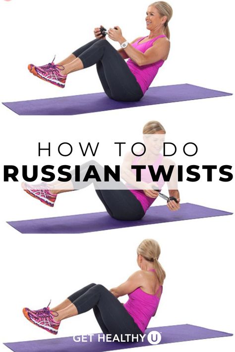 A Russian twist is a core body exercise that strengthens all parts of your abdominals, especially your obliques. By learning how to do a Russian twist, you add another excellent core move to your arsenal of exercises and move beyond just crunches alone. Russian Twist Exercise, Strengthen Core Muscles, Stronger Core, Strength Workouts, Cross Training Workouts, Love Handle Workout, Ab Core Workout, Core Workouts, Body Exercise