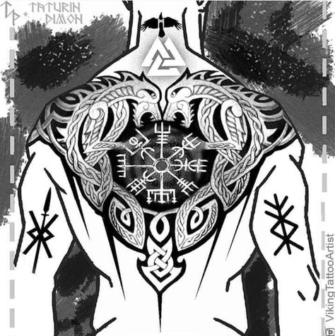 Tattoos Viking, Tattoo Odin, Traditional Viking Tattoos, Viking Rune Tattoo, Viking Warrior Tattoos, Scandinavian Tattoo, Viking Tattoo Symbol, Viking Tattoo Sleeve, Vikings Tattoo