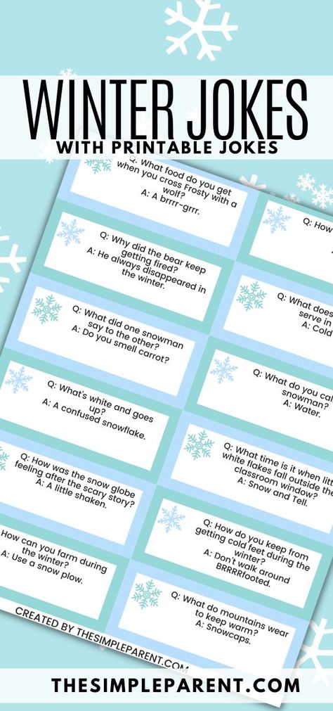 Celebrate all things cold and snow with these funny winter jokes for kids! Get free printable lunchbox jokes to share with the kids! All jokes are clean and family-friendly. Winter Jokes For Kids, Winter Jokes, New Year Jokes, Notes For Kids Lunches, Christmas Jokes For Kids, Lunchbox Jokes, Winter Bulletin Boards, Winter Activities For Kids, Christmas Jokes