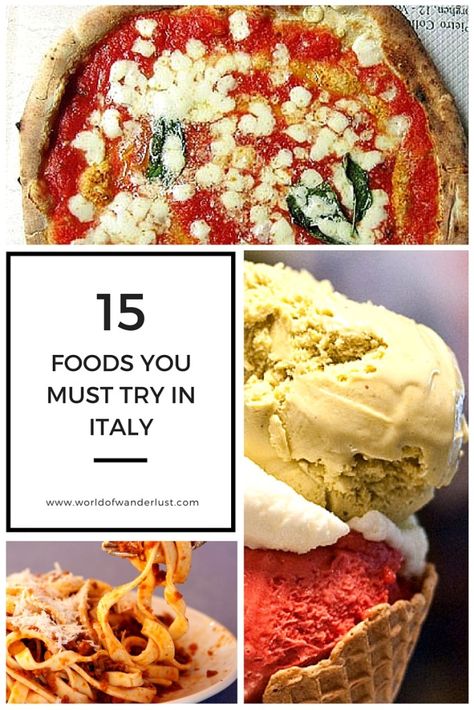 15 Must try Foods in Italy (and where to get them) Food In Italy, Italian Feast, World Of Wanderlust, Italian Vacation, Italy Food, Backpacking Europe, Italy Travel Tips, Italy Travel Guide, Europe Vacation