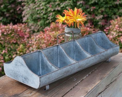 Feed Trough, Farmhouse Tabletop, Rustic Tray, Chicken Feeder, Unique Storage, Countryside House, Flower Frog, Galvanized Metal, Farm Yard