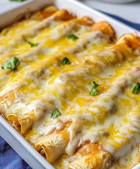 Chicken Enchiladas With Cream Of Chicken Soup Recipe - sandyrecipes.com Easy Chicken Enchiladas Cream Of Chicken Soup, Cream Of Chicken Enchiladas, Creamy Chicken Enchiladas Recipe, Sour Cream Chicken Enchilada Recipe, Easy Chicken Enchilada Casserole, Cream Cheese Chicken Enchiladas, Easy Chicken Enchilada Recipe, Sour Cream Enchiladas, Chicken And Noodles