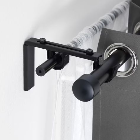 Curtain Rods - Adjustable Drapery Rods & Brackets - IKEA Black Curtain Rods, Curtain Rod Holders, Curtain Styles, Plain Curtains, Double Rod Curtains, No Sew Curtains, Curtain Holder, Double Curtains, Black Curtains