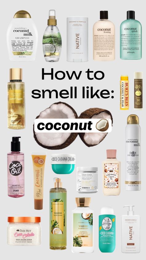 How to smell like coconut 🥥 🌴 #coconut #coconutgirl #coconutvibes #howtosmelllikecoconut #howtosmelllikeseries #preppy Coconut Milk Skin Care, Coconut Sent Aesthetic, Coconut Sent Products, Coconut Self Care, Smell Like Vanilla And Coconut, Hygiene Products Coconut, Coconut Perfumes For Women, Coconut Beauty Products, Coconut Skin Care Products