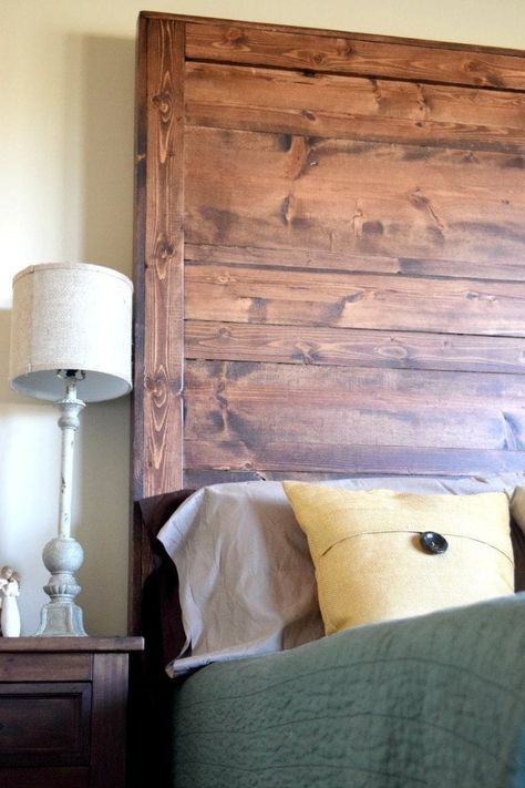 How to Create Your Own Rustic Headboard - This Little Home of Mine Large Wood Headboard, Pine Headboard Diy, Diy Rustic Headboard King, Cedar Headboard Ideas, Craftsman Headboard, Diy Tall Headboard, Tall Wood Headboard, Tall Wooden Headboard, Wooden Headboard Design