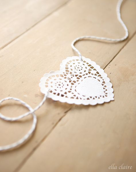 Heart Dollies Craft, Heart Doilies Crafts, Heart Doily Crafts, Senior Tea, Doily Garland, Heart Doilies, Ella Claire, Heart Doily, Valentine Stuff