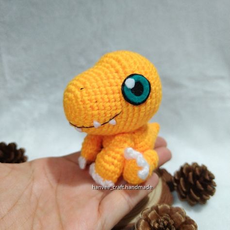 Pattern available at my Etsy Store : HanveeCraftHandmade | Instagram : hanvee_craft.handmade #crochet #amigurumi #craft #handmade #yarn #digimon #agumon #japan #japanese #anime #animation #cartoon Digimon Crochet Free Pattern, Digimon Crochet Pattern, Crochet Digimon, Digimon Agumon, Beginner Amigurumi, Anime Animation, Animation Cartoon, Crocheting Ideas, Handmade Yarn