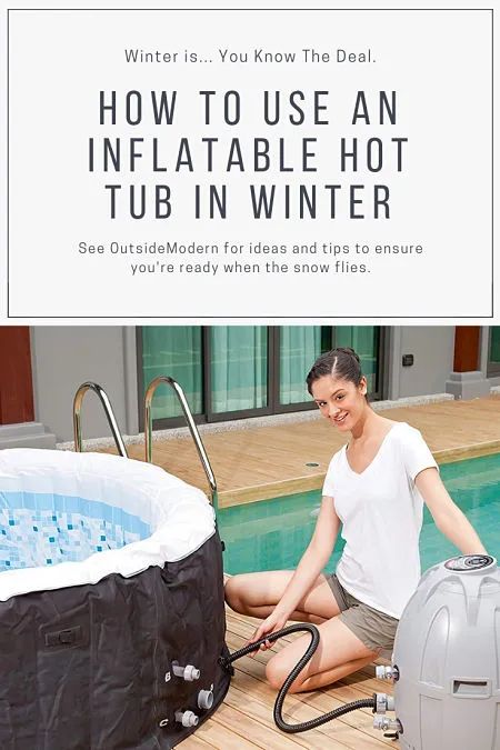 Outside Hot Tub Area, Soft Tub Surround Ideas, Hot Tub In Garage Ideas, Blow Up Hot Tub Deck Ideas, Hot Tub In Winter, Soft Tub Hot Tub, Intex Hot Tub, Soft Tub, Patio Upgrade