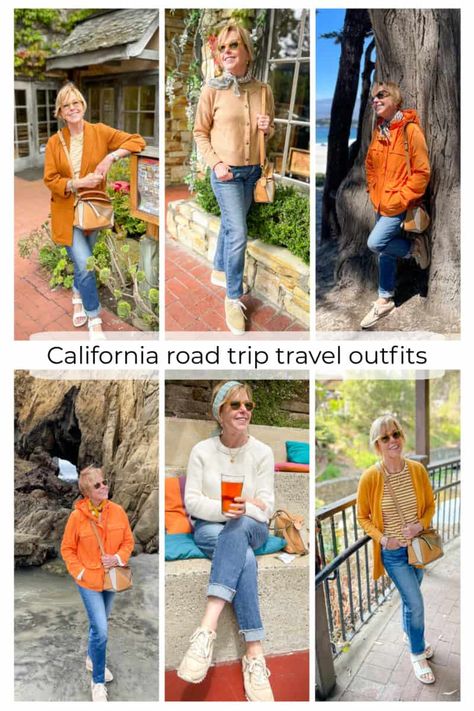 une femme d'un certain age | Travel wardrobe recap: a road trip on the California coast Summer Road Trip Outfit, Travel Outfit Summer Road Trips, Summer Travel Outfits, Trip Outfit Summer, Road Trip Outfit, Fall Travel Outfit, California Road Trip, California Outfits, California Summer