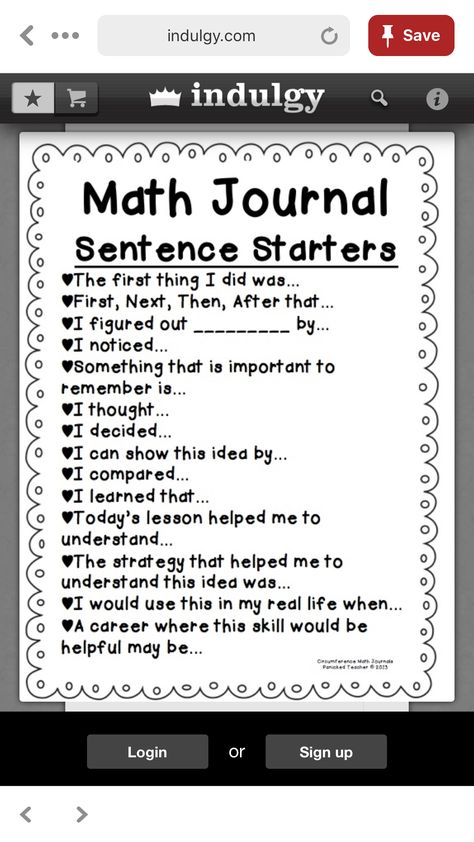 Math sentence starters Sentence Starters For 1st Grade, 1st Grade Sentence Starters, Math Sentence Starters, Science Sentence Starters, Reading Response Sentence Starters, Grade 6 Math, Math Writing, Math Journal, Math Interactive