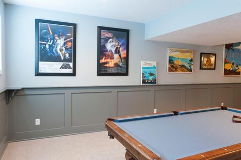 Drink Ledge, Basement Wainscoting, Basement Painting, Painted Wainscoting, Home Bar Rooms, Basement Living, Home Bar Design, Basement Living Rooms, Game Room Bar