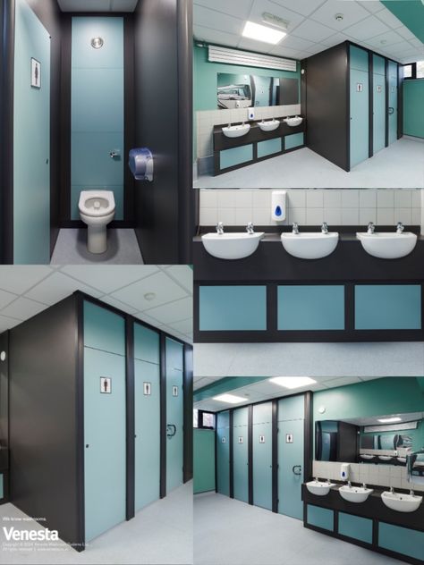 Featuring our full height Centurion cubicles, Vepps pre plumbed washroom panelling, and solid grade laminate Vanity Units. School Toilet Design, High School Bathroom, Asian Farmhouse, Locker Room Bathroom, Boys Locker Room, Locker Room Shower, Toilet Cubicle, Warm Industrial, School Environment