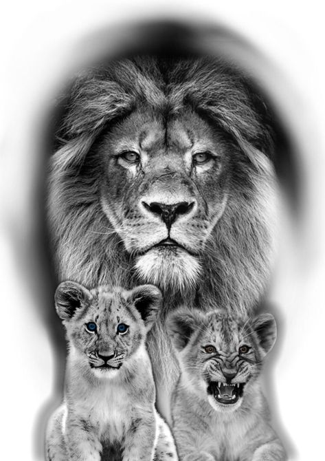 Lion And Two Cubs Tattoo Father, Lion With Cubs Tattoo Design, Lion And Cubs Tattoo Design, Lion 2 Cubs Tattoo, 2 Lion Cubs Tattoo, Lion And 2 Cubs Tattoo, Lion And Cubs Tattoo Father, Lion With 2 Cubs Tattoo, Lion Cubs Tattoo Design