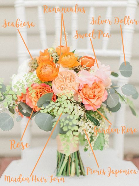 Sage Peach Orange Wedding, Peach And Orange Bridal Bouquet, Orange Rose Bouquet Wedding, Light Orange Wedding Flowers, Peach Floral Arrangements, Peach Decorations, Peach Wedding Bouquet, Orange Wedding Bouquet, Maiden Hair