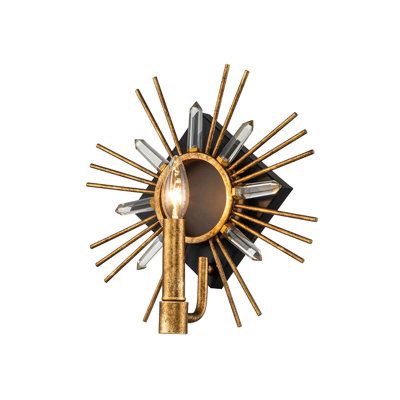 Gold leafed sun-like spikes mixed with cut crystal surround and a black backdrop on this beautiful sconce. Lucas + McKearn Sun King 1 Light Candle Wall Light - Wall Sconces in Gold Leaf;clear;black | Size 12" H X 12.5" W X 5" D | Perigold Sun King, Luminaire Vintage, Candle Wall, Led Band, Crystal Wall Sconces, Glass Wall Lights, Crystal Wall, Dimmable Lamp, Wall Candles