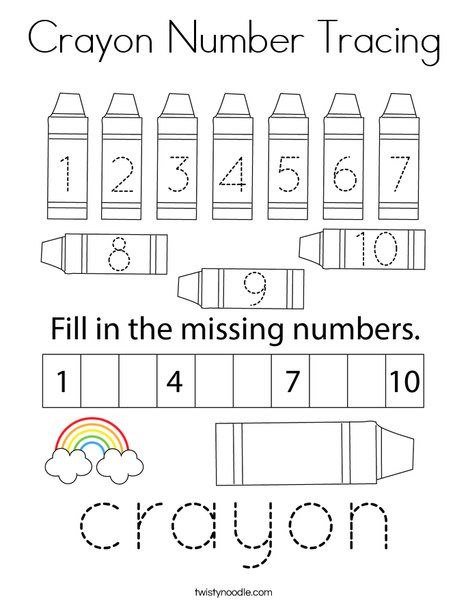 Crayon Number Tracing Coloring Page - Twisty Noodle Crayon Activities For Preschool, Crayon Activities, September Lessons, Crayon Book, Book Of Numbers, Twisty Noodle, Activities For Preschool, Number Tracing, Holiday Lettering