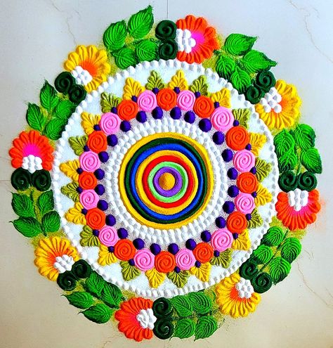 Diwali Rangoli Designs Unique Big, Big Flower Rangoli Designs, Rangoli Designs Big Size, Circle Rangoli Designs Diwali, Diwali Rangoli Designs Unique Big Size, Round Rangoli Design, Diwali Rangoli Designs, Ganpati Decoration Theme, Decoration Theme