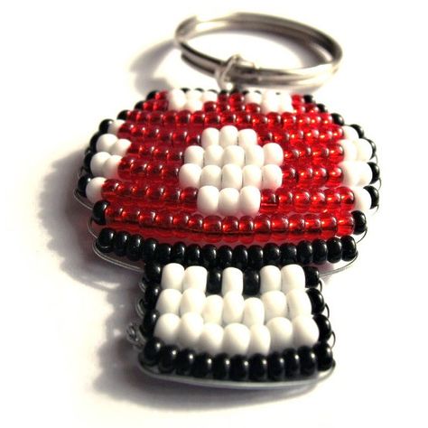 Nintendo Super Mario Red Mushroom Keyring Mushroom Beanie, 1up Mushroom, Super Mario Mushroom, Pony Bead Animals, Mushroom Light, Pony Bead Projects, Pony Bead Crafts, Keychain Craft, Pony Bead Patterns