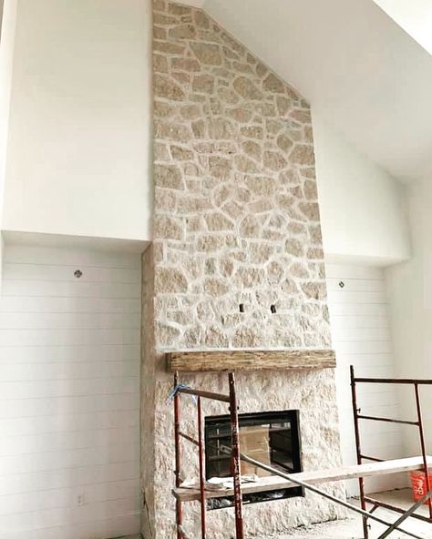 German Smeared Stone Fireplace, Texas Stone Fireplace, Boardwalk Cliffstone Fireplace, Stone Fireplace With Gas Insert, Unique Stone Fireplace, Cobblestone Fireplace Makeover, Off Centered Fireplace Vaulted Ceiling, Stone Wood Fireplace, Old World Stone Fireplace