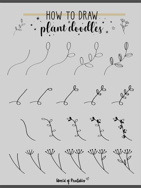 How To Draw Flower Doodles, Wildflower Doodles Simple, Cute Plant Doodles, Easy Floral Doodles, How To Draw Vines, Reading Journal Printable, Plant Doodle, Calligraphy Doodles, Journal Elements