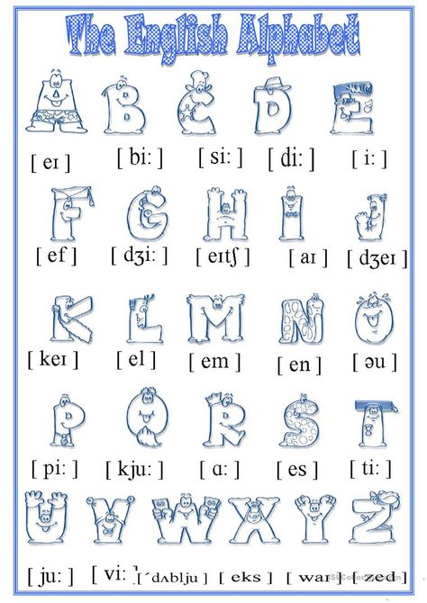 Alphabet - English ESL Worksheets English Alphabet Pronunciation, Printable Alphabet Worksheets, English Worksheets For Kindergarten, Alphabet Kindergarten, English Activities For Kids, Phonetic Alphabet, Spelling Worksheets, Alphabet Worksheets Preschool, Worksheets For Kindergarten