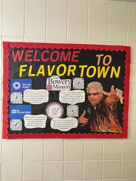 Guy Fieri Bulletin Board, Ra Bulletin Boards Guys, Welcome Bulletin Boards College, Ra Hall Themes Floors, Ra Floor Themes, Hall Themes, Resident Assistant Door Decs, Classroom Bulletin Boards Elementary, Welcome Bulletin Boards