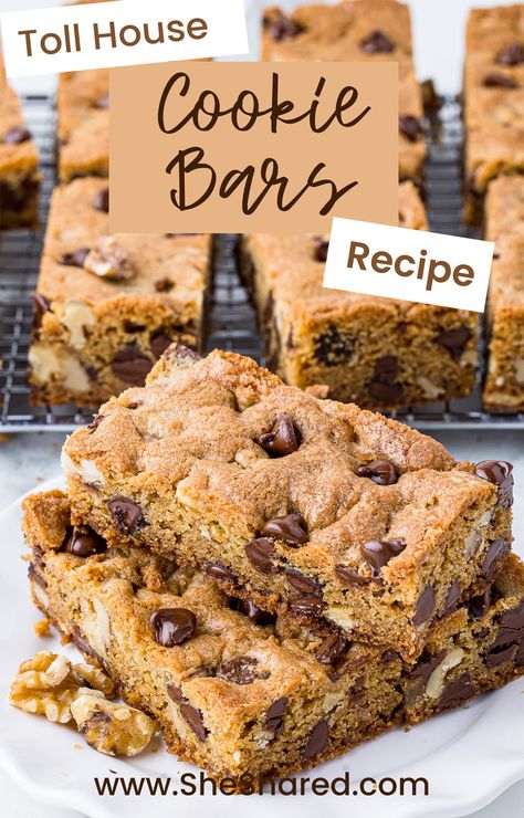 Classic Toll House Cookie Bars Recipe Nestle Chocolate Chip Cookie Bars, Nestle Toll House Cookie Bars, Toll House Cookie Bars, Tollhouse Cookie Bars, Nestle Chocolate Chip Cookies, Tollhouse Cookie Recipe, Nestle Toll House Cookies, Bar Treats, Jar Cookies