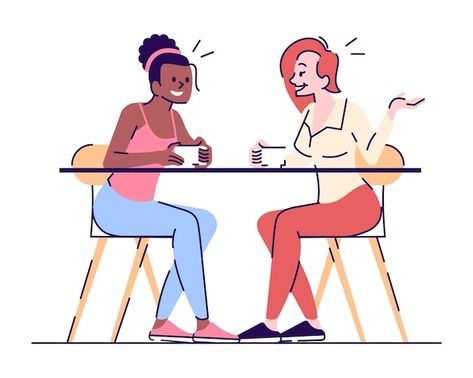 Girlfriend conversation flat vector illu... | Premium Vector #Freepik #vector #friends-talking #girl-talking #girl-cartoon #coffee-talk Girl Outlines, Friends Talking, Store Manager, Coffee Talk, Friend Cartoon, Coffee With Friends, Flat Vector Illustration, Happy Cartoon, Coffee Girl