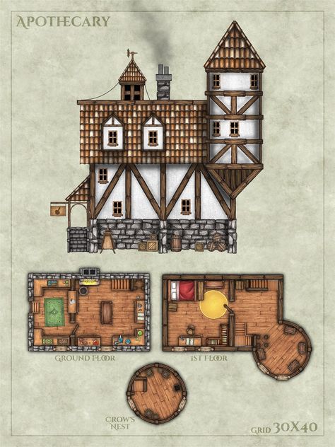 Fantasy House Layout, Dnd Apothecary, Dnd Witch Hut Map, Dnd Shop Map, Dnd Townhouse Map, Fantasy Apothecary Art, Dnd House, Tavern Basement Dnd Map, Inkarnate Maps